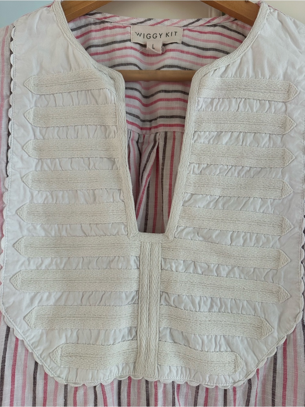 Wiggy Kit Pink & White Bib Linen Striped Tunic Top - Picture 3 of 8